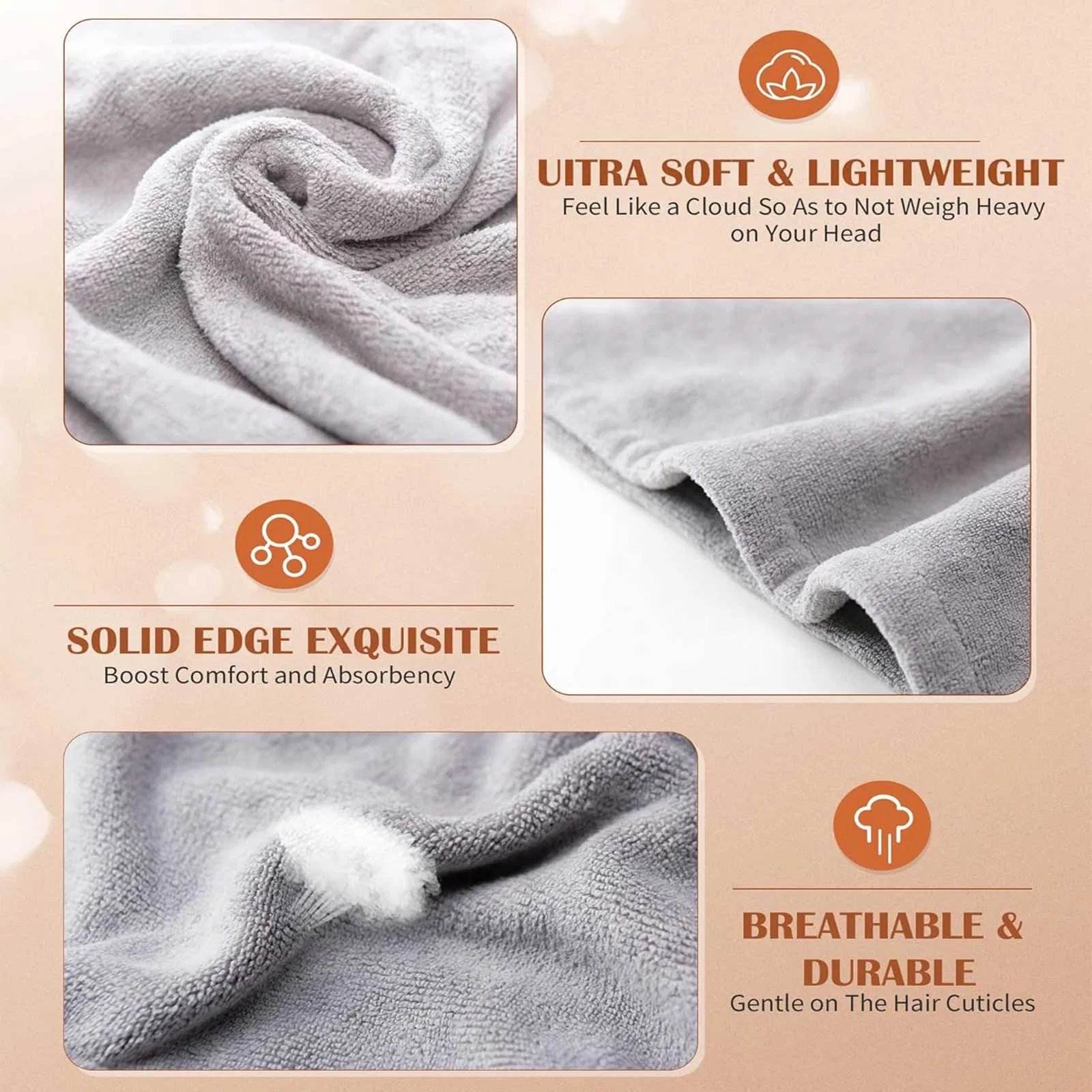 Women 3 PC Microfiber Hair Towel Wrap Ultra Absorbent Hair Turbans For Curly, Long & Thick Hair Blue,Grey,Pink - Image 6