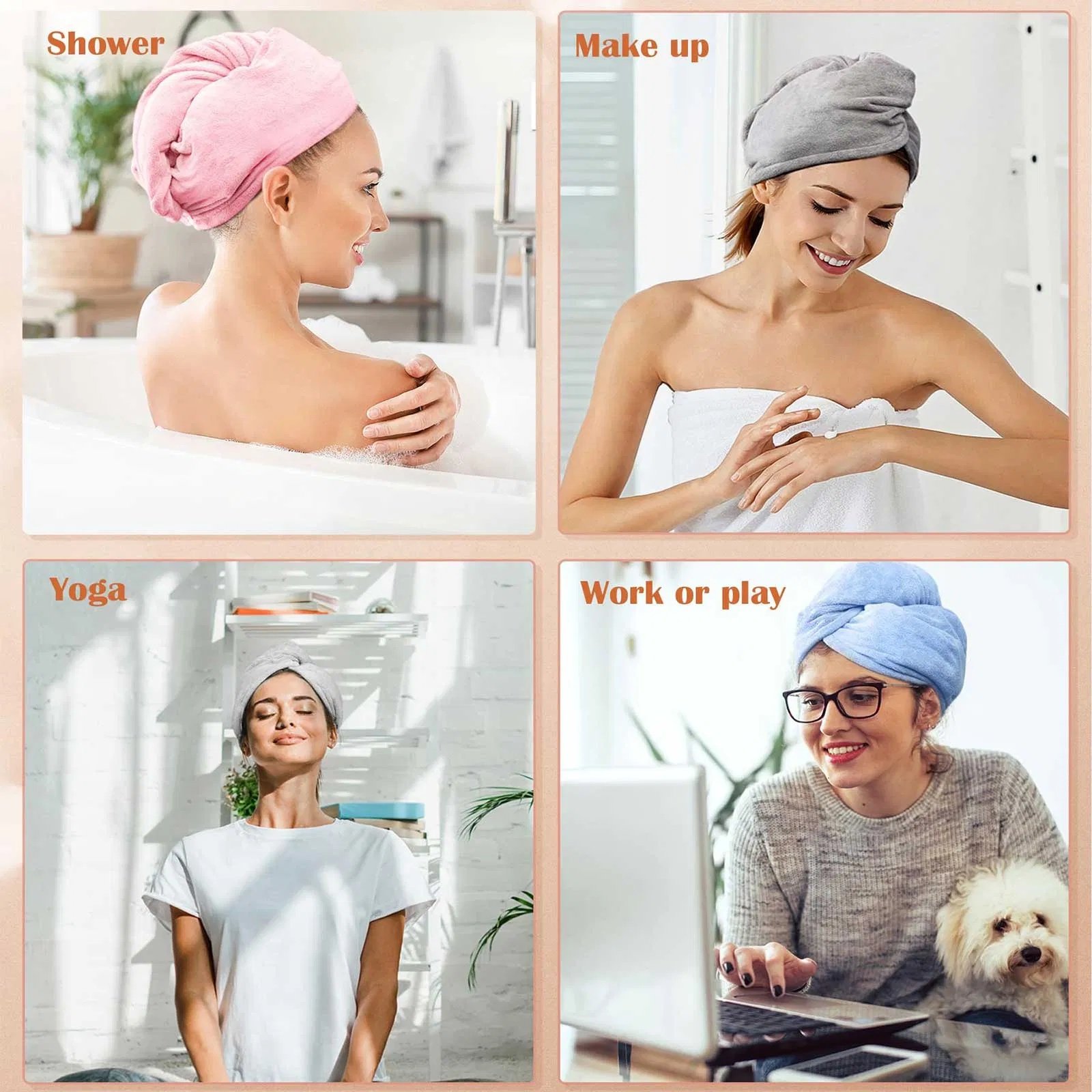 Women 3 PC Microfiber Hair Towel Wrap Ultra Absorbent Hair Turbans For Curly, Long & Thick Hair Blue,Grey,Pink - Image 4