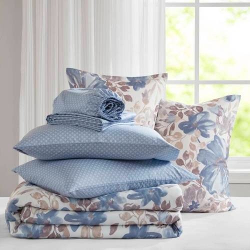Classic Blue Floral Queen Comforter & Sheet Set - Image 9