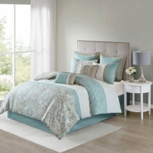 Elegant 8-Piece Queen Comforter Set – Quilted Damask BeddingQueen 8 Piece Comforter Set